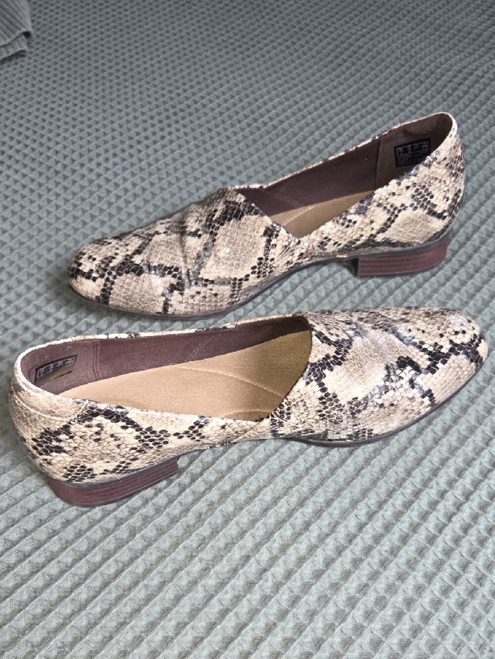 Clarks Taupe Snake-Print Leather Flats - Picture 4 of 6